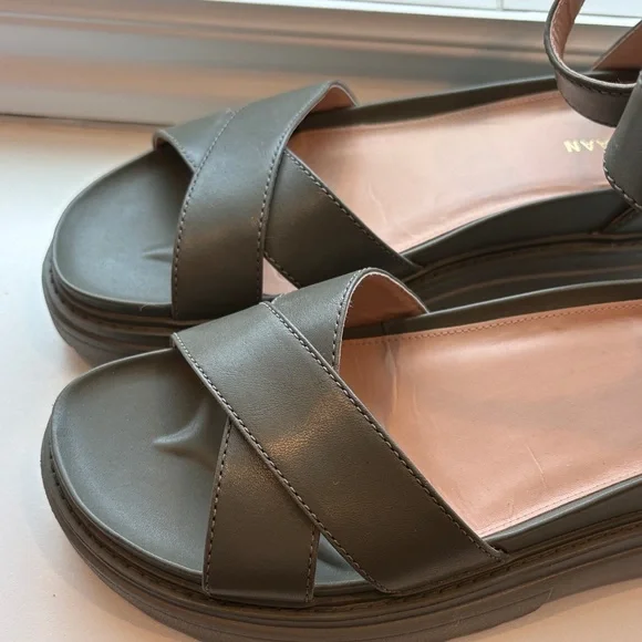 Cole Haan Tea Leaf Green Leather Platform Ankle-Strap Sandals - Picture 7 of 10